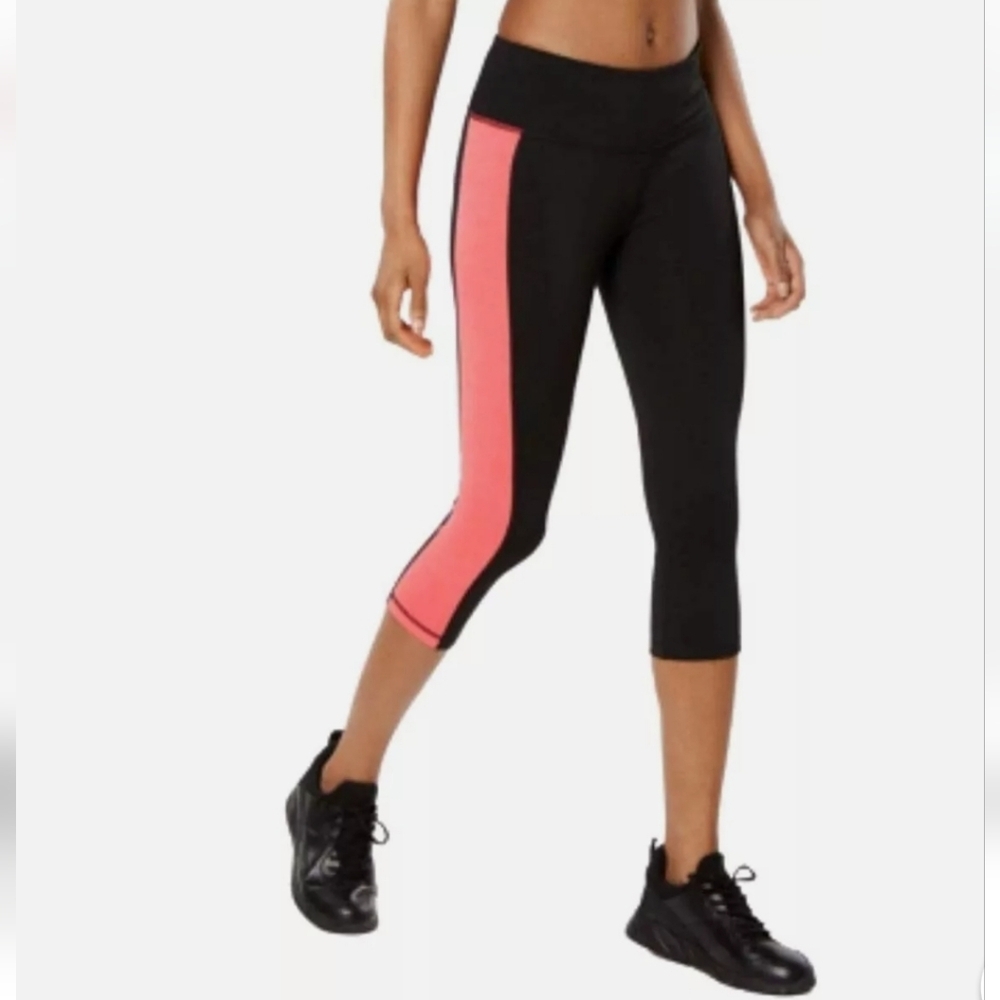 NWT-  Ideology Cropped Black and Red Women's Athletic Leggings-XS